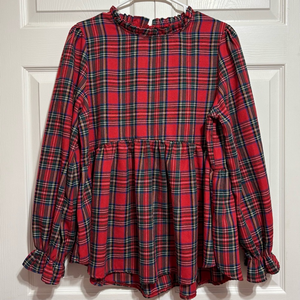SHEIN Red Plaid Long Sleeve Dress